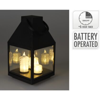 Laterne mit LED Kerzen 25 cm (mit Timer, exkl. 3 AAA Batt.)